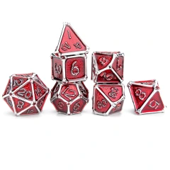 Silver with Red enamel Bone Collector Solid Metal Dice Set