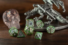 Hollow Wyvern RPG Dice Set Silver with Green/Blue