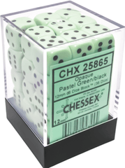 Opaque 12mm d6 Pastel Green/black Dice Block (36 dice)