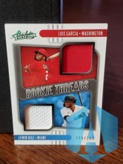 2021 Panini Absolute Rookie Threads Duals Green 199/199 Lewin Diaz Luis Garcia