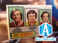 1977-78 TOPPS # 1 1976-'77 LEADERS GOAL SCORING SHUTT, LAFLEUR, DIONNE
