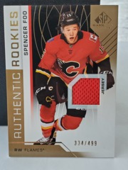 2018-19 SP Game Used Authentic Rookies Gold Jersey 334/499 Spencer Foo #119 RC Flames