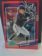 2023 Panini Donruss Red Sal Frelick #33 Rated Prospect 0007/2023 Brewers