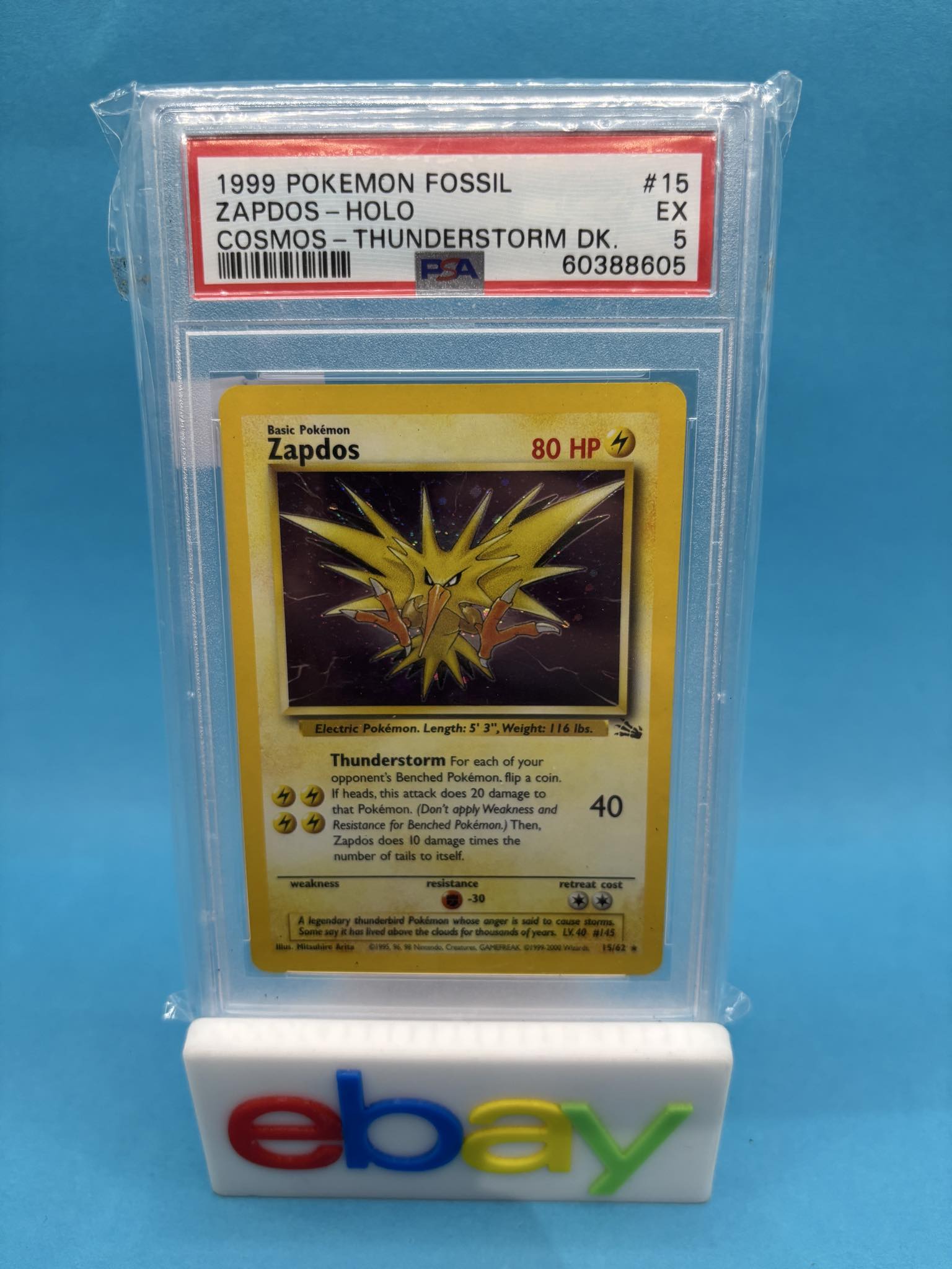 1999 Fossil Zapdos Holo #15 PSA 5