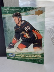 2022-23 UD Ice Premieres Green 203/599 Jacob Perreault #213 Acetate Anaheim Ducks