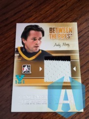 2011 ITG Between the Pipes Game-Used Silver Jersey Vault Turquoise 1 OF 1 Andy Moog #M-70