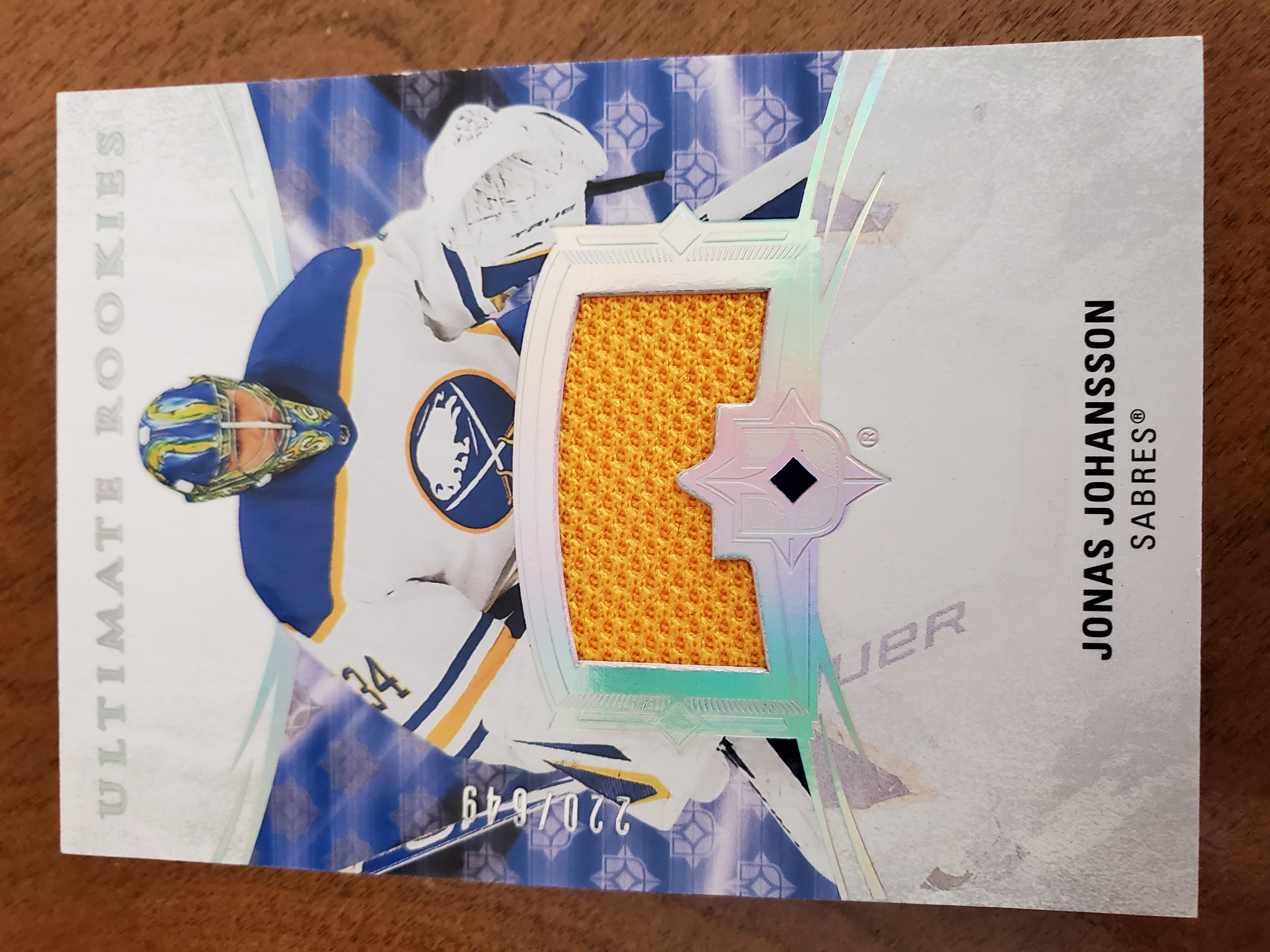 2020-21 UD Ultimate Collection Jonas Johansson #129 Jersey RC 220/649