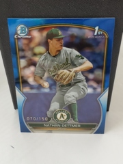 2023 1st Bowman Chrome Nathan Dettmer #BDC-146 Blue 070/150 Oakland Athletics