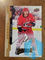 2018-19 Upper Deck MVP Gold Script #141 Justin Faulk 002/150 Hurricanes