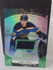 2015-16 Upper Deck Trilogy #105 Robbie Fabbri Green Rookie Premieres Jersey 385/599 Blues