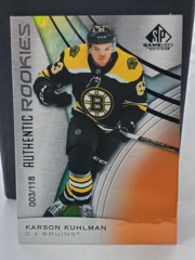 2019-20 SP Game Used Karson Kuhlman #190 Authentic Rookies 003/118 Boston Bruins