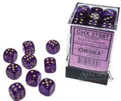 27987 Borealis: 12mm d6 Royal Purple/gold Luminary Dice Block (36 dice)