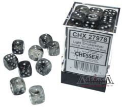 27978 Borealis: 12mm d6 Light Smoke/silver Luminary Dice Block (36 dice)
