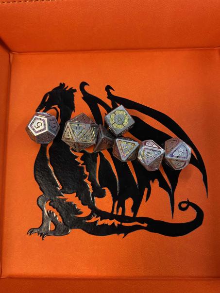 Silver with Rainbow Inlay Metal Dice