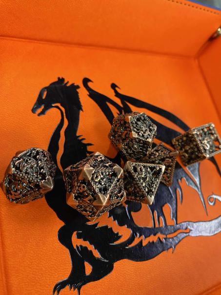 Gold Dragon Hollow Metal 7pc Dice Set