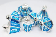 Moonlit Lanterns: Silvered Frostfire - Metal RPG Dice Set