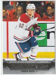 2023-24 Upper Deck Debut Dates #DD14 Owen Beck