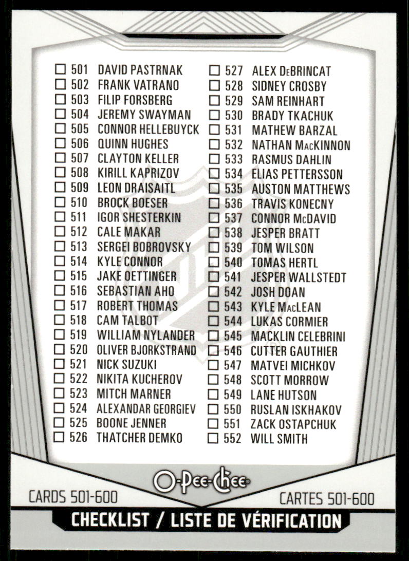 2024-25 O-Pee-Chee #600 Checklist