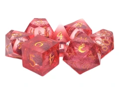Old School 7-Piece Sharp Edged Dice Set: Liquid Infused - Crimson Fury