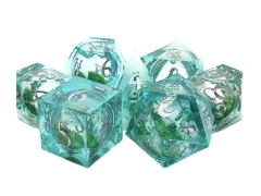 Old School 7-Piece Sharp Edged Dice Set: Liquid Infused - Emerald Fury