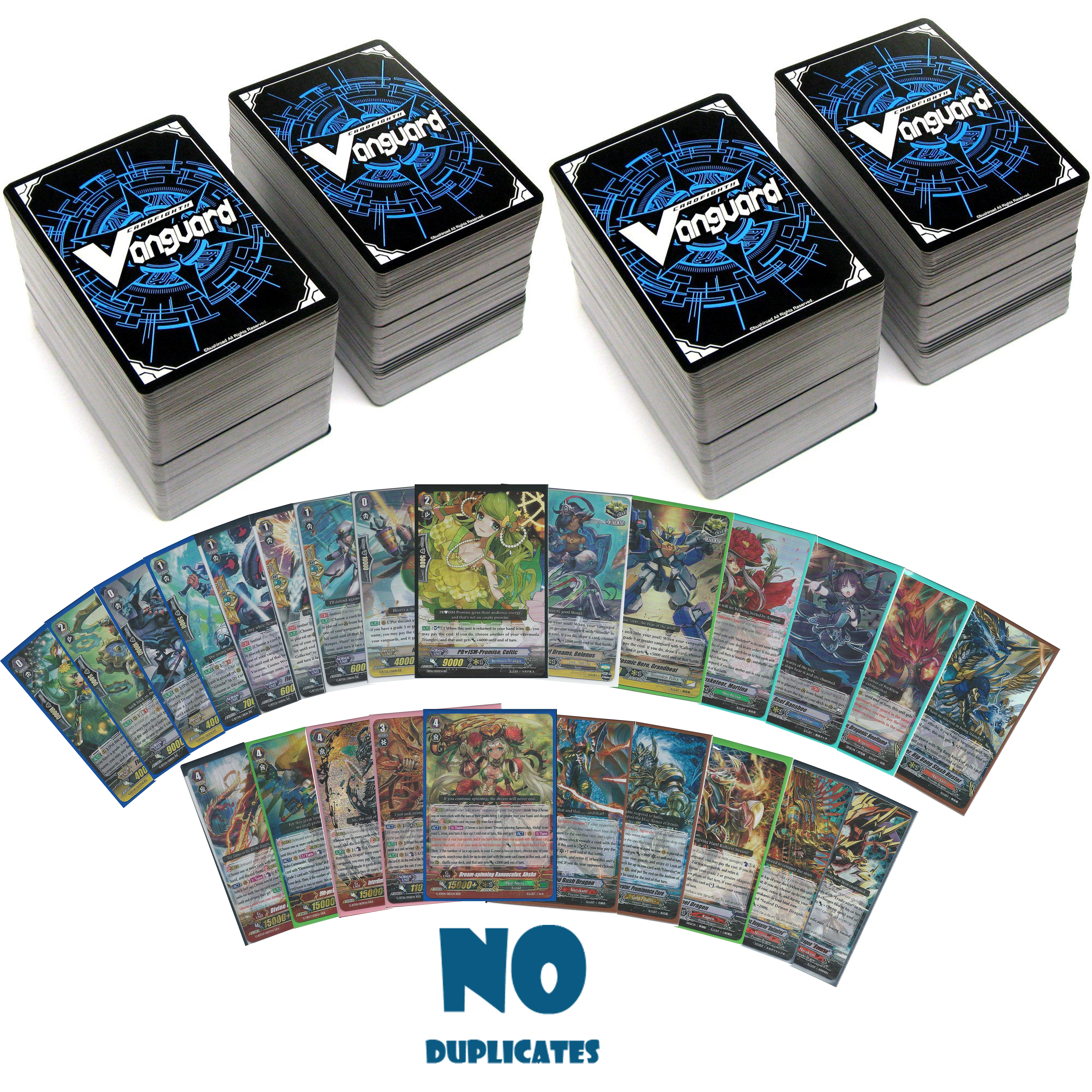 Cardfight 1000 Cards No Duplicates w/ RR, RRR and R NO DUPLICATES AT ALL