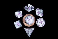 Metallic Dice Games - Mini Polyhedral 7 Dice Set: Marble w/Purple Numbers (41037)