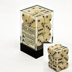 12 D6 Dice Block - 16mm Opaque Ivory with Black - CHX25600