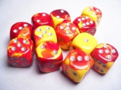 12 D6 Dice Block - 16mm Gemini Red-Yellow with Silver - CHX26650