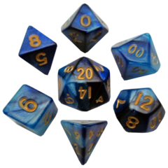 Metallic Dice Games - Mini Polyhedral 7 Dice Set: Blue/Light Blue with Gold Numbers (422)