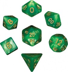 Metallic Dice Games - Mini Polyhedral 7 Dice Set: Green/Light Green with Gold Numbers (4155)