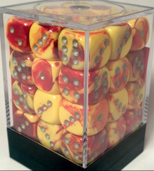 36 D6 Dice Block - 12mm Gemini Red-Yellow with Silver - CHX26850