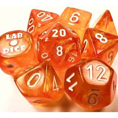 7-die Polyhedral Set - Borealis Blood Orange with White - CHX30052 (Lab Dice - Luminary Effect!)