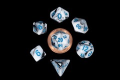 Metallic Dice Games - Mini Polyhedral 7 Dice Set: Marble w/Blue Numbers (41032)