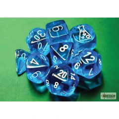 7-die Polyhedral Set - Translucent Tropical Blue with White - CHX30063 (Lab Dice!)