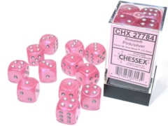 12 16mm Pink/silver Luminary D6 Dice - CHX27784