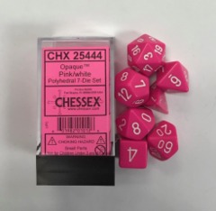 Opaque Pink / White 7 Dice Set - CHX25444