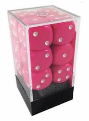 12 Pink w/white Opaque 16mm D6 Dice Block - CHX25644