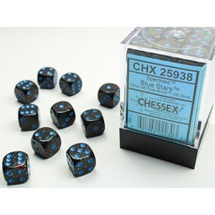 D6 -- 12MM SPECKLED DICE, BLUE STARS, 36CT CHX25938