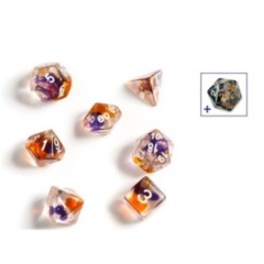 7CT TRANSLUCENT POLY DICE SET - PURPLE AND ORANGE SIRIUS DICE SDZ000202