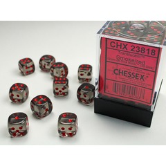 D6 -- 12MM TRANSLUCENT DICE, SMOKE/RED; 36CT CHX23818