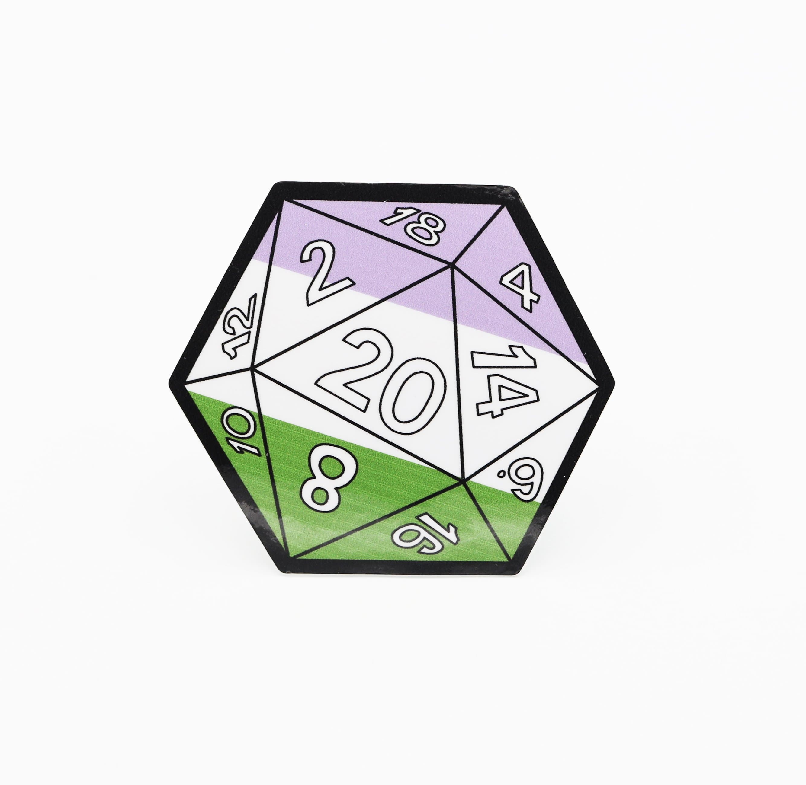 Foam Brain Games - D20 Sticker: Genderqueer Pride