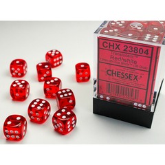 D6 -- 12MM TRANSLUCENT DICE, RED/WHITE; 36CT CHX23804