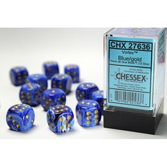 12ct D6 dice 16mm Blue w/gold Vortex CHX27636