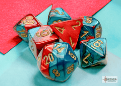 CHX20662 Gemini Red-Teal/gold Mini-Polyhedral 7-Dice Set