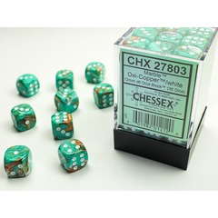 D6 -- 12MM MARBLE DICE, OXI-COPPER/WHITE, 36CT CHX27803