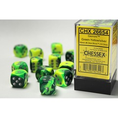Chessex 12ct d6 16mm - Gemini: Green-Yellow/Silver CHX26654