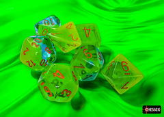 Chessex Gemini Plasma Green-Teal/orange Luminary Polyhedral 7-Dice Set CHX26470