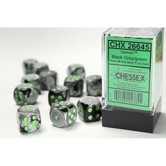 Chessex 12ct d6 16mm - Gemini: Black-Grey/Green CHX26645