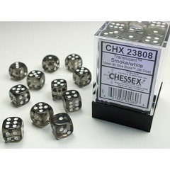 D6 -- 12MM TRANSLUCENT DICE, SMOKE/WHITE; 36CT CHX23808
