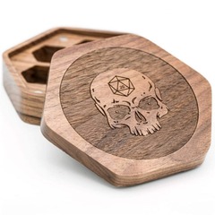 Foam Brain Games - Walnut Hexagon Wooden Dice Box with Skull